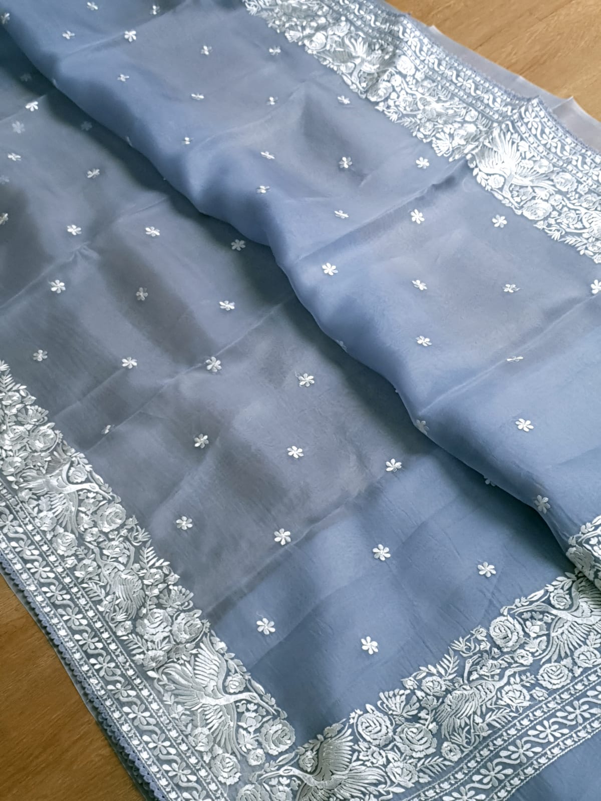 Pure Organza Silk Parsigara Embroidery Saree - Light Coper shade
