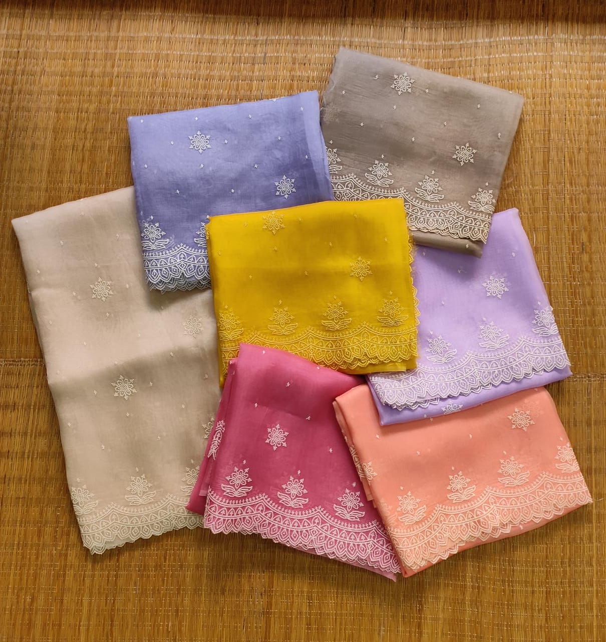 Pure Organza Silk Pearl Style Thread Embroidery Saree - front full view