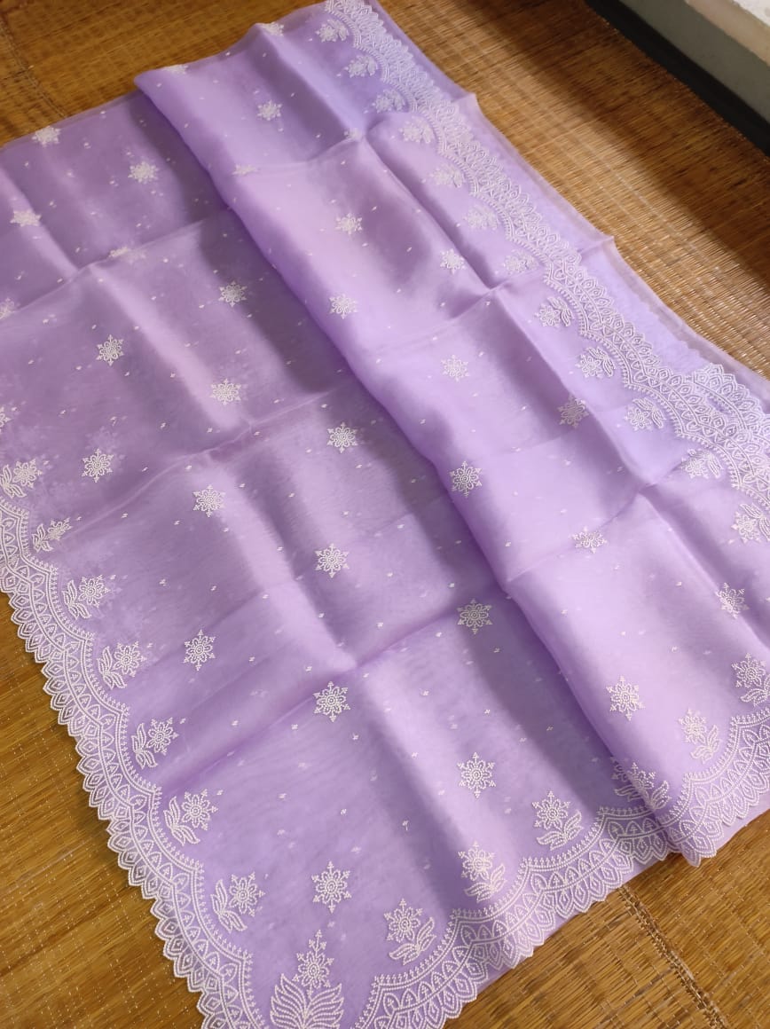 Pure Organza Silk Pearl Style Thread Embroidery Saree - Mouse Grey shade