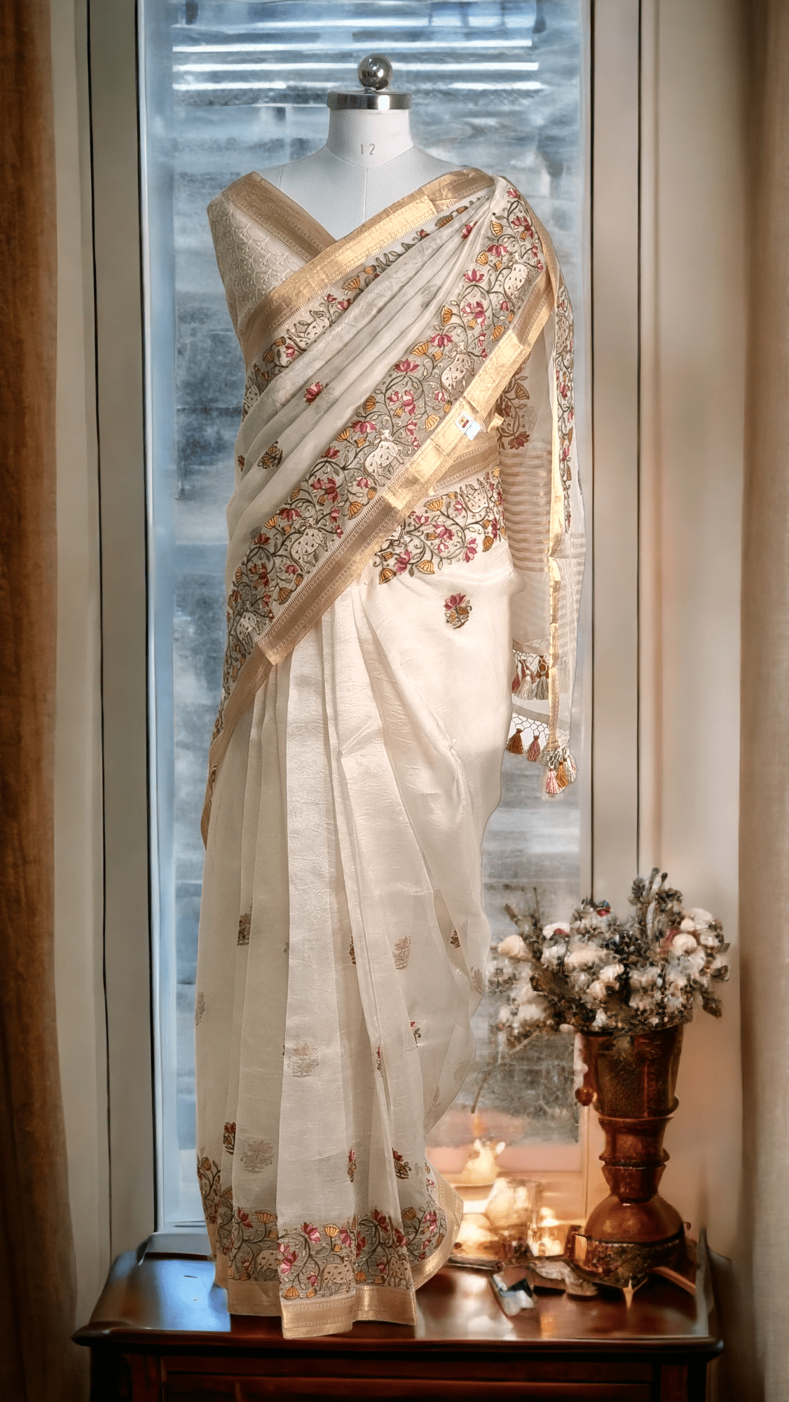 Pure Organza Silk Pichwai Embroidery Saree - special tassels detail