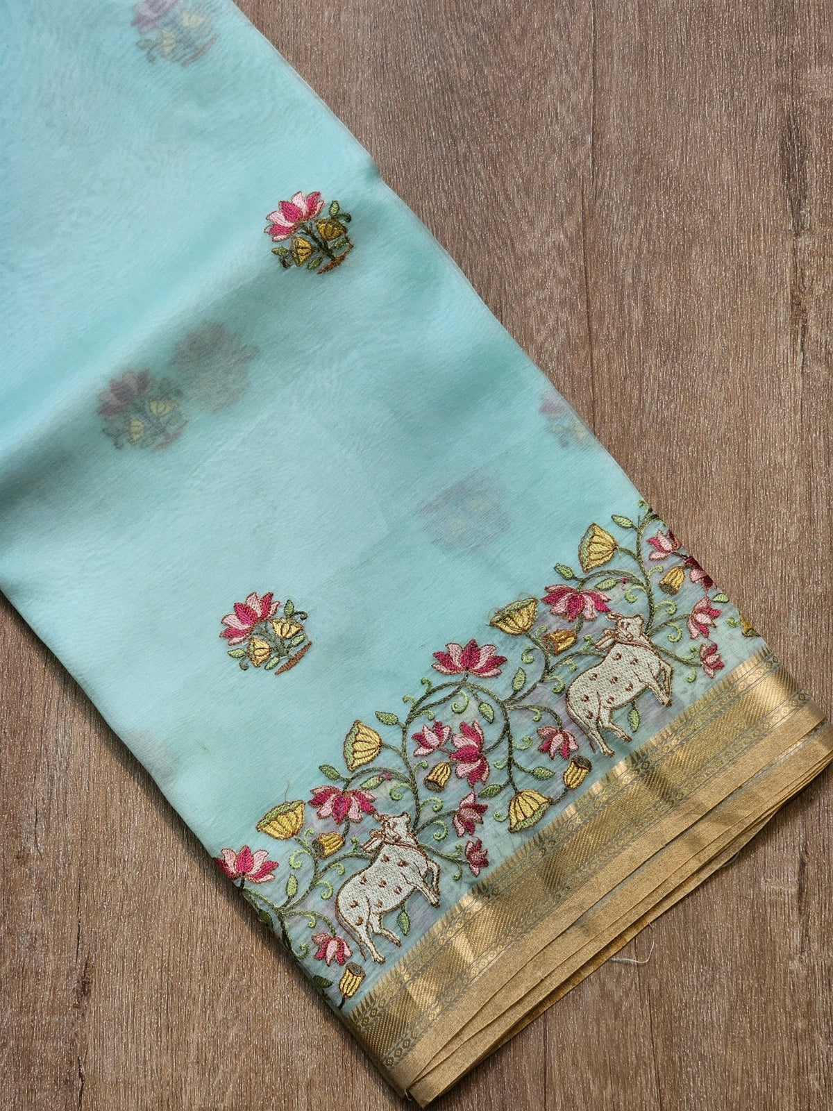Pure Organza Silk Pichwai Embroidery Saree - saree drape movement view