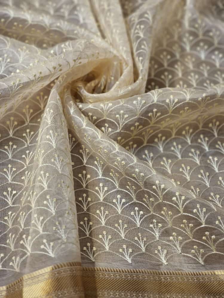 Pure Organza Silk Pichwai Embroidery Saree - Pista shade