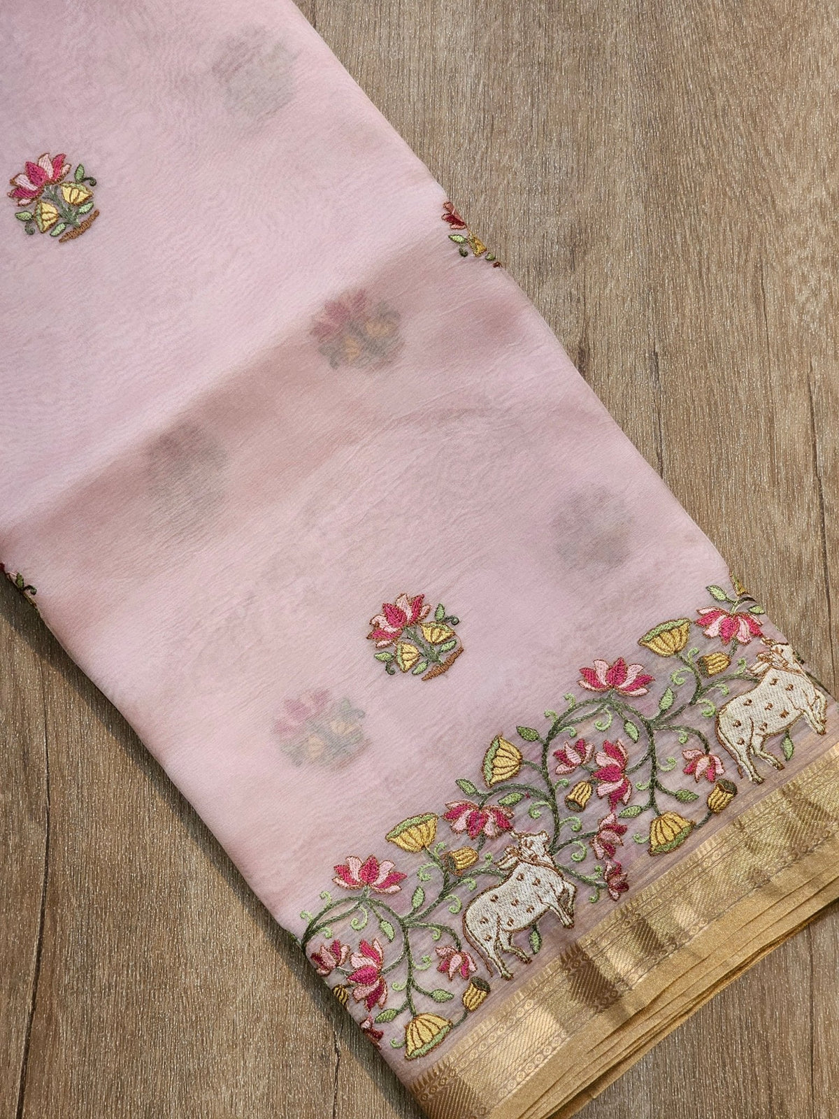 Pure Organza Silk Pichwai Embroidery Saree - pallu detail view