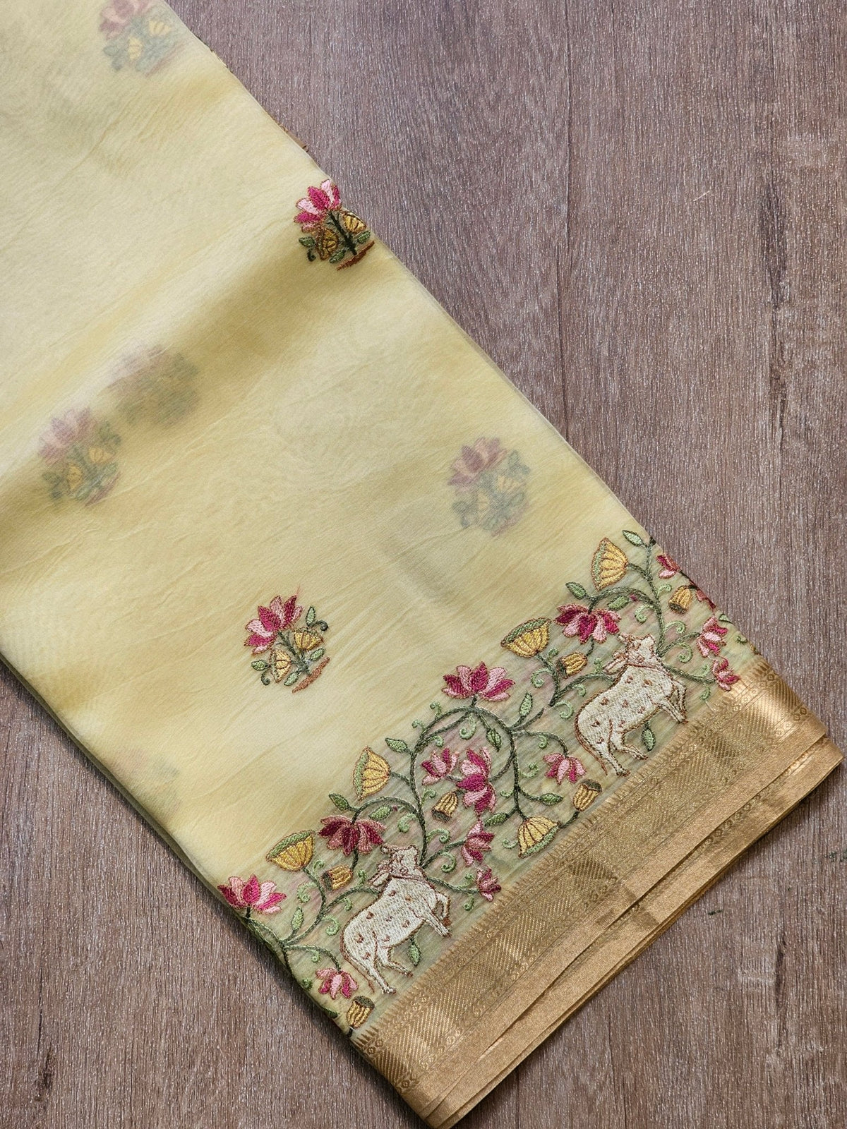 Pure Organza Silk Pichwai Embroidery Saree - full drape back view