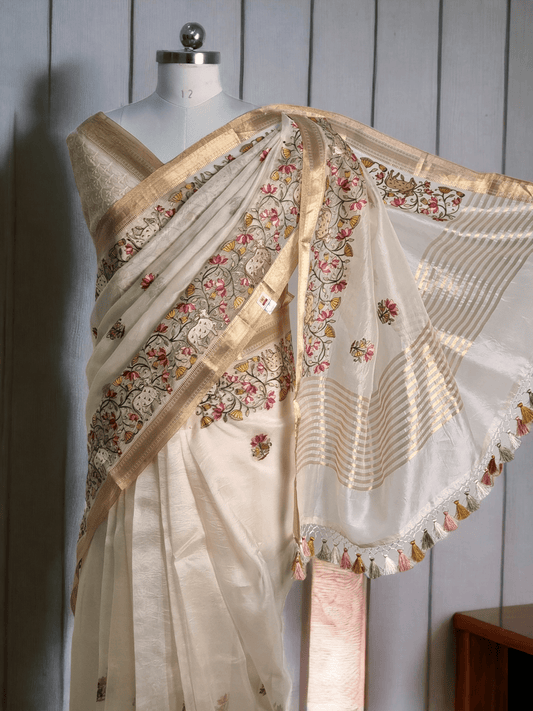 Pure Organza Silk Pichwai Embroidery Saree - front full view