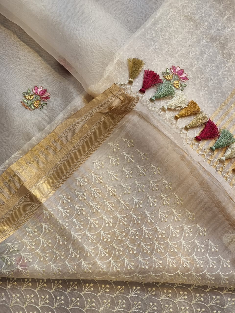 Pure Organza Silk Pichwai Embroidery Saree - Mint Green shade