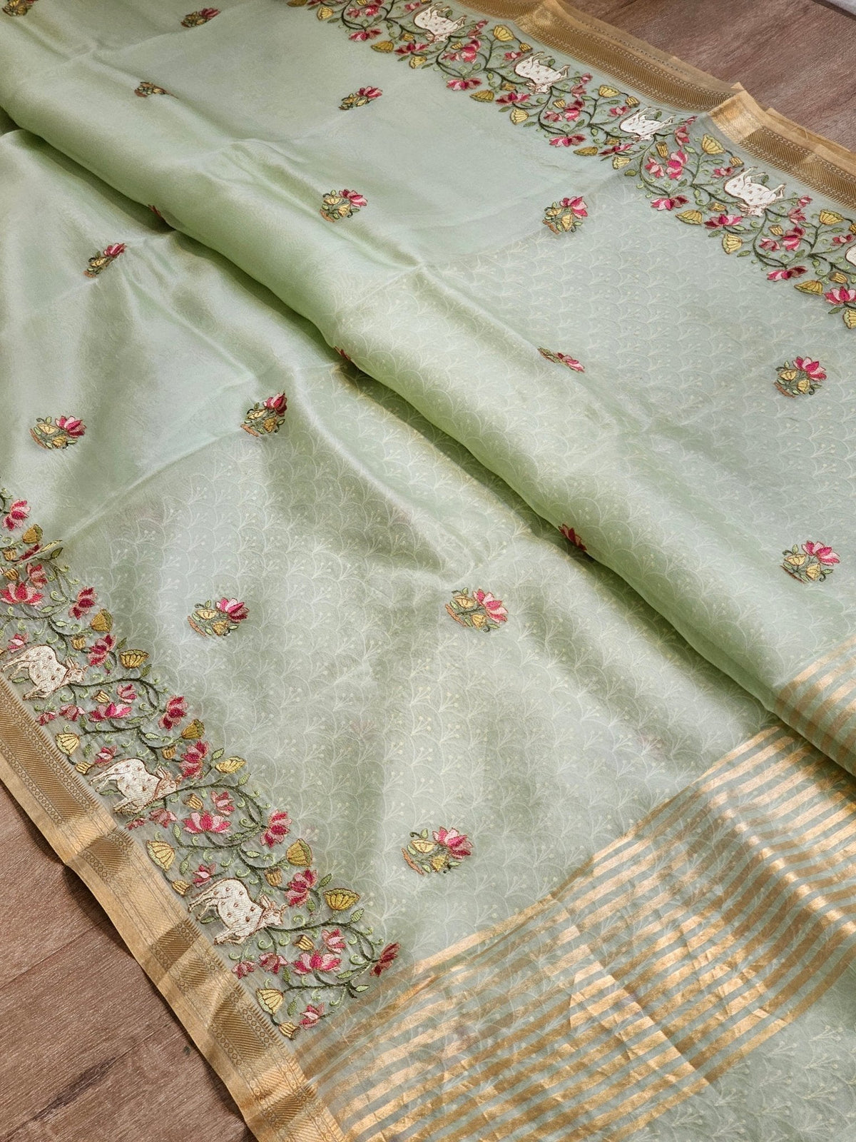 Pure Organza Silk Pichwai Embroidery Saree - blouse back detail