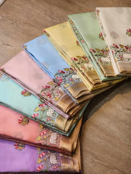 Pure Organza Silk Pichwai Embroidery Saree - pichwai motif detail