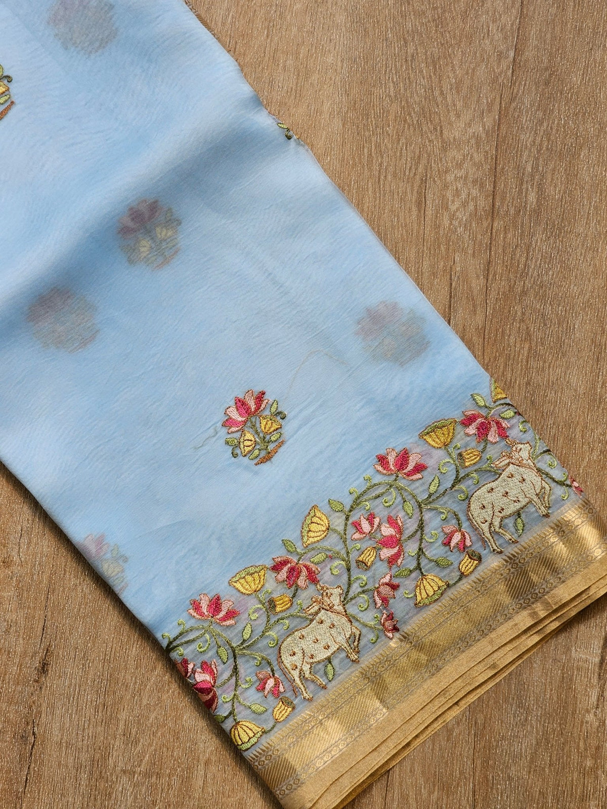 Pure Organza Silk Pichwai Embroidery Saree - Custom Shade option