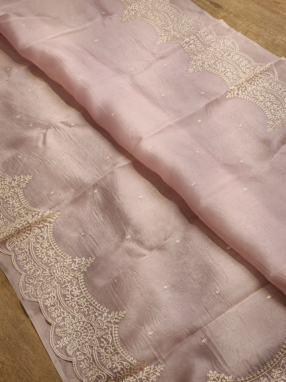 Pure Organza Silk Torani Pearl Border Saree - blouse work detail