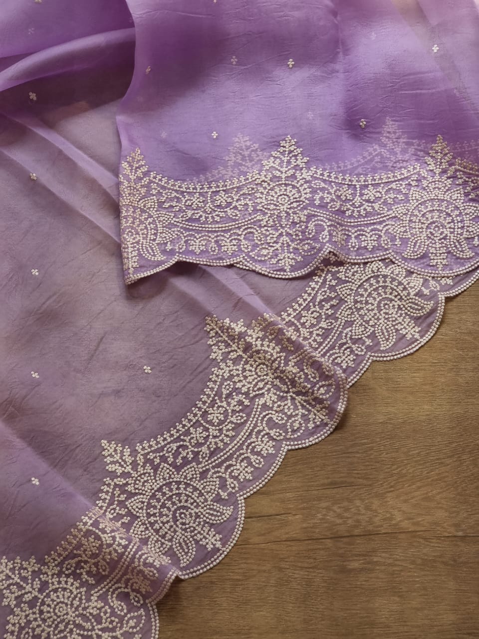 Pure Organza Silk Torani Pearl Border Saree - pallu detail view