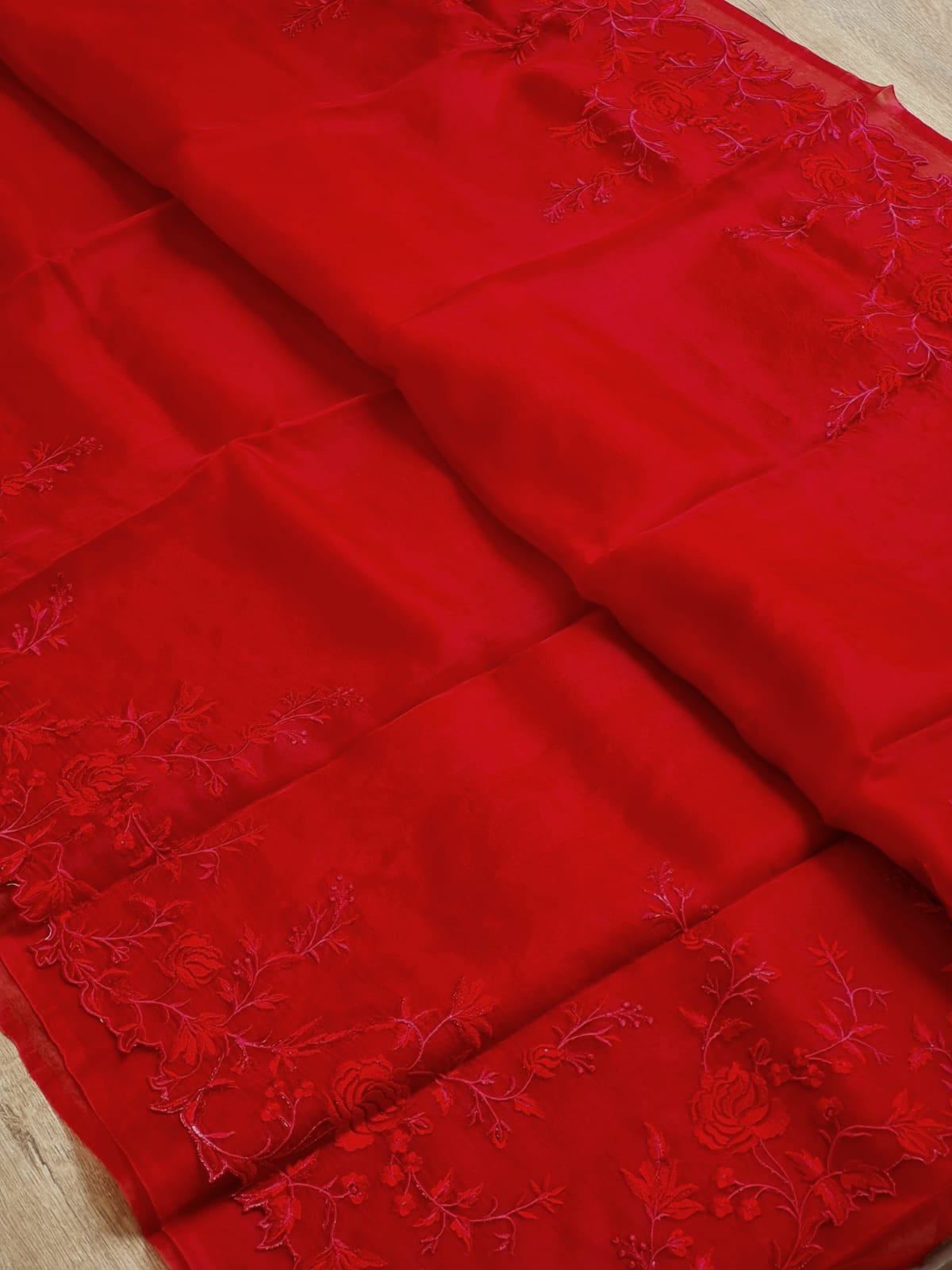 Pure Organza Silk Tilfy Embroidery Saree - Rani pink shade