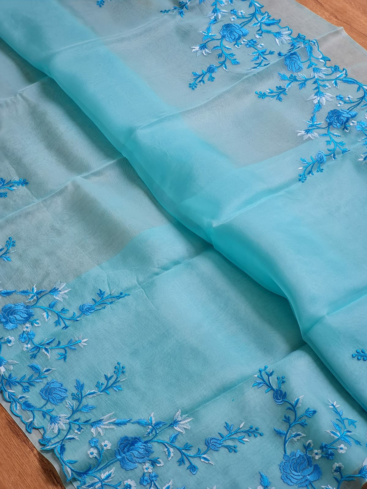 Pure Organza Silk Tilfy Embroidery Saree - Yellow shade