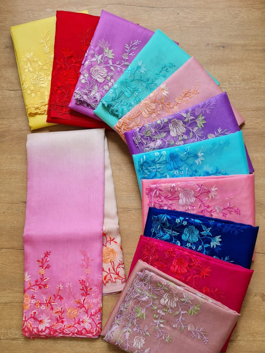 Pure Organza Silk Tilfy Embroidery Saree - front full view