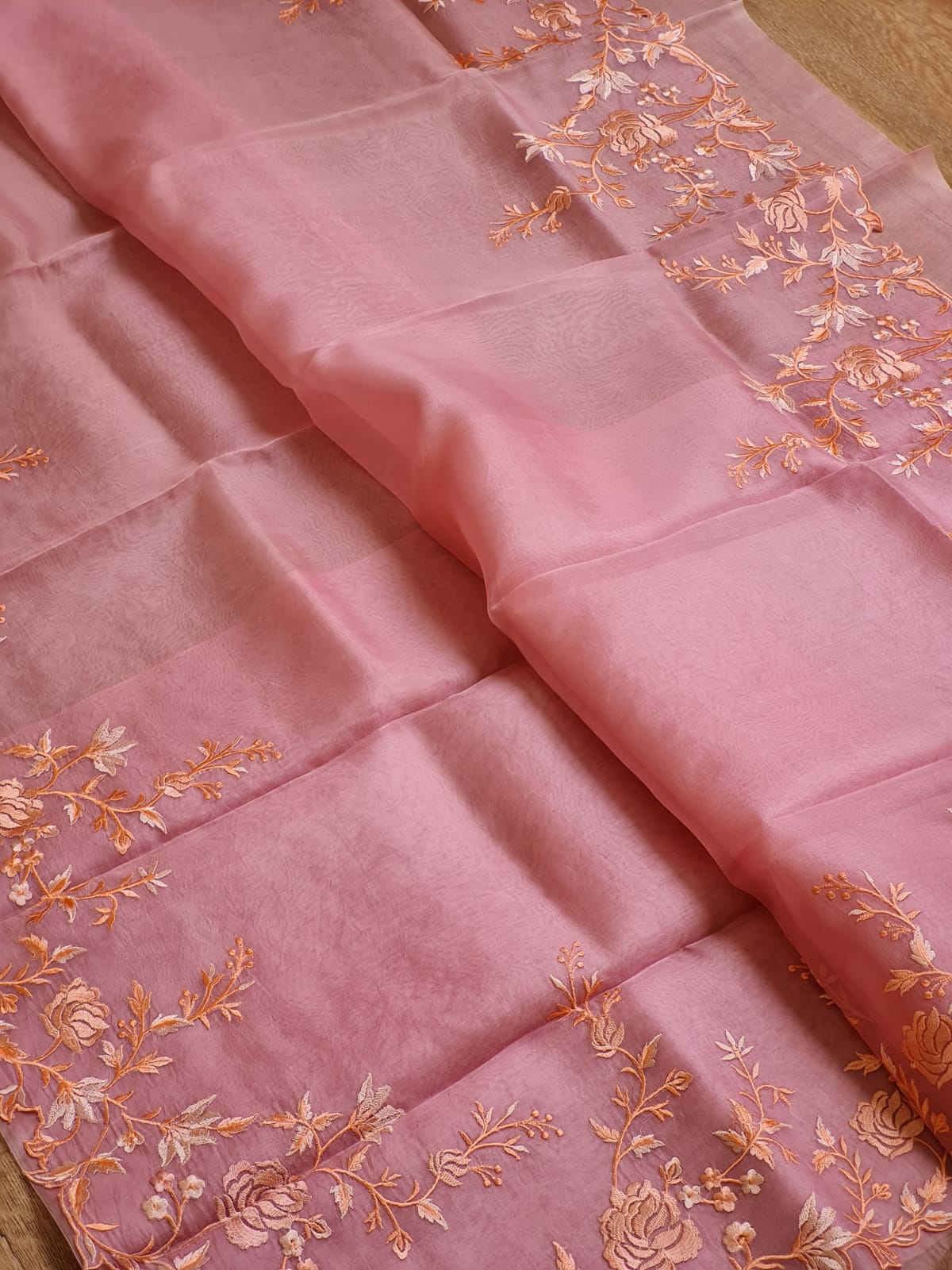 Pure Organza Silk Tilfy Embroidery Saree - Red shade