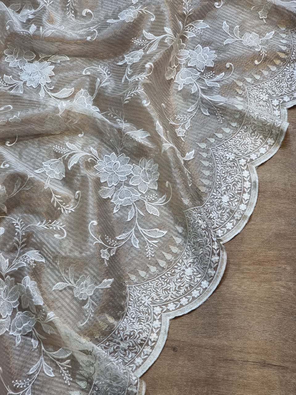 Pure Organza Silk Tissue Stripe Cutwork Jaal Saree - Custom Shade option
