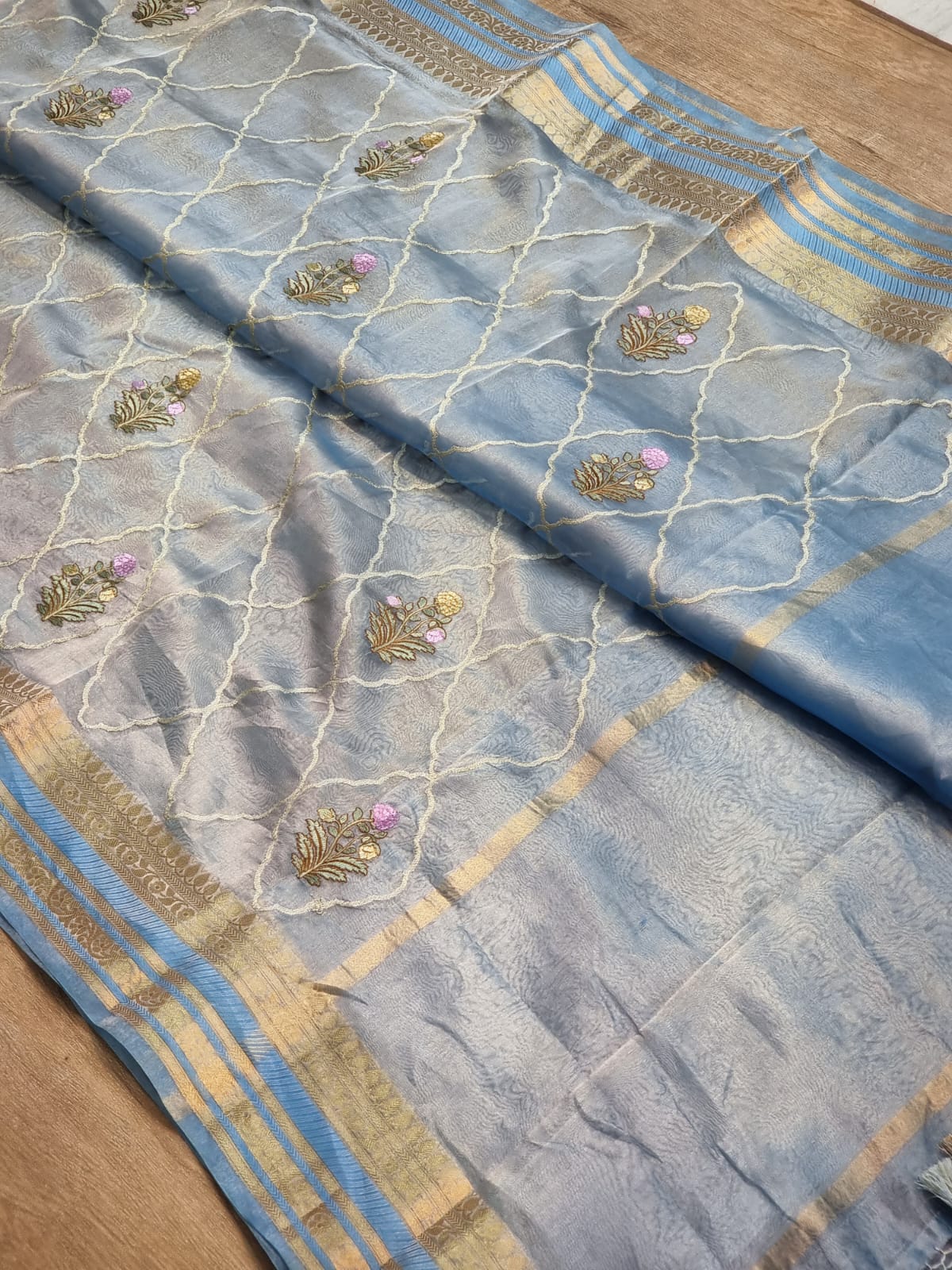 Pure Organza Tissue Jaal Banarasi Border Saree - Lilac shade