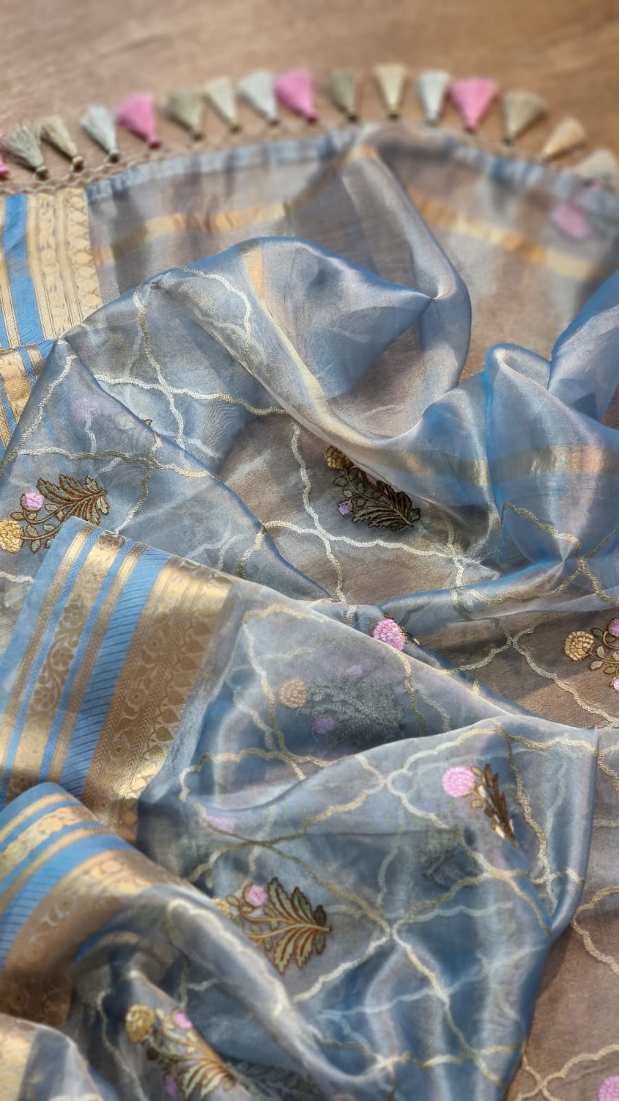 Pure Organza Tissue Jaal Banarasi Border Saree - Yellow shade