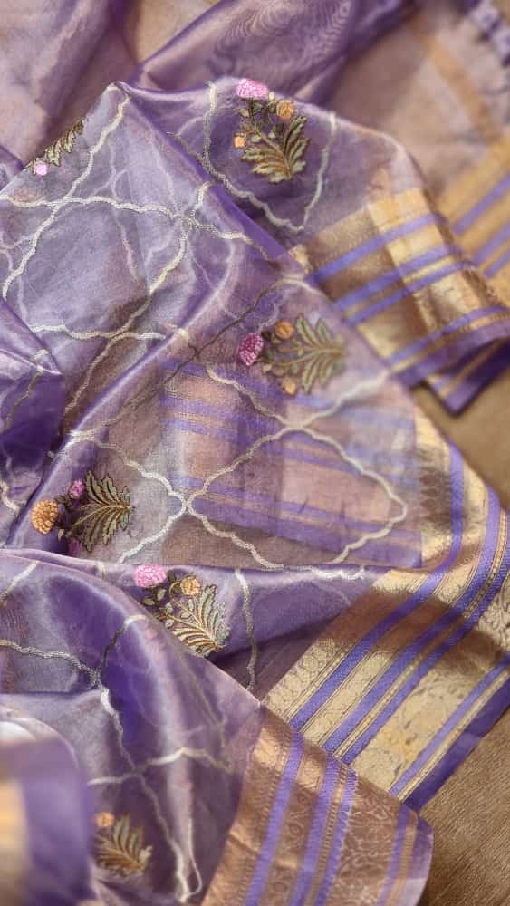 Pure Organza Tissue Jaal Banarasi Border Saree - complete outfit styled