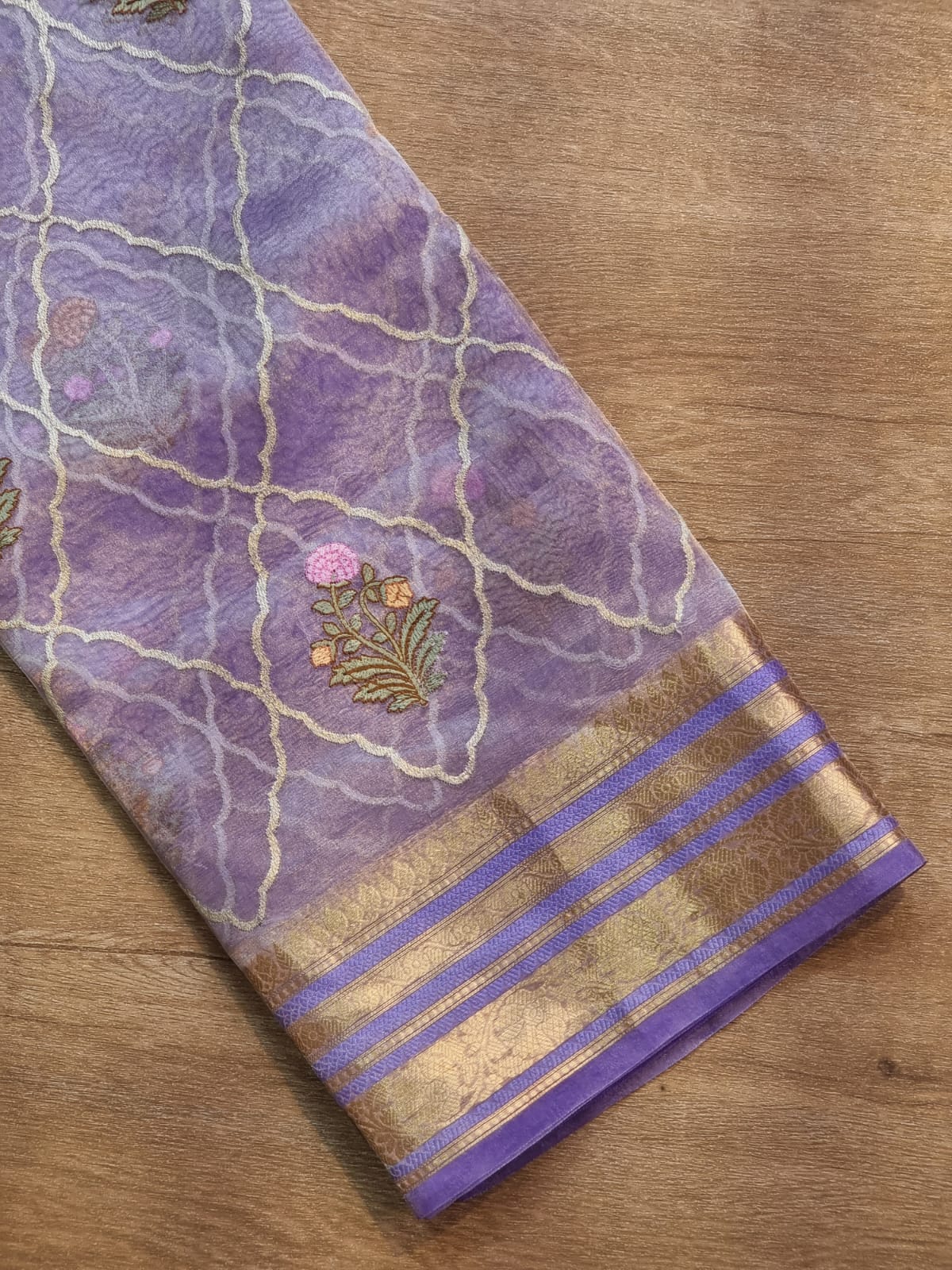 Pure Organza Tissue Jaal Banarasi Border Saree - blouse back detail