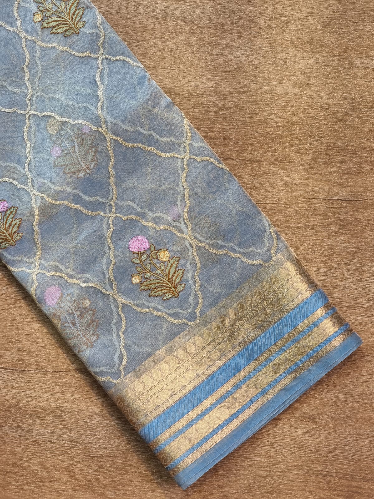 Pure Organza Tissue Jaal Banarasi Border Saree - Lavender shade