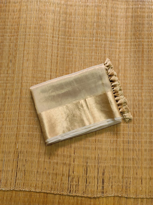 Pure Tissue Organza Silk Banarasi Border Saree with running blouse and special tassels - Resham Wala