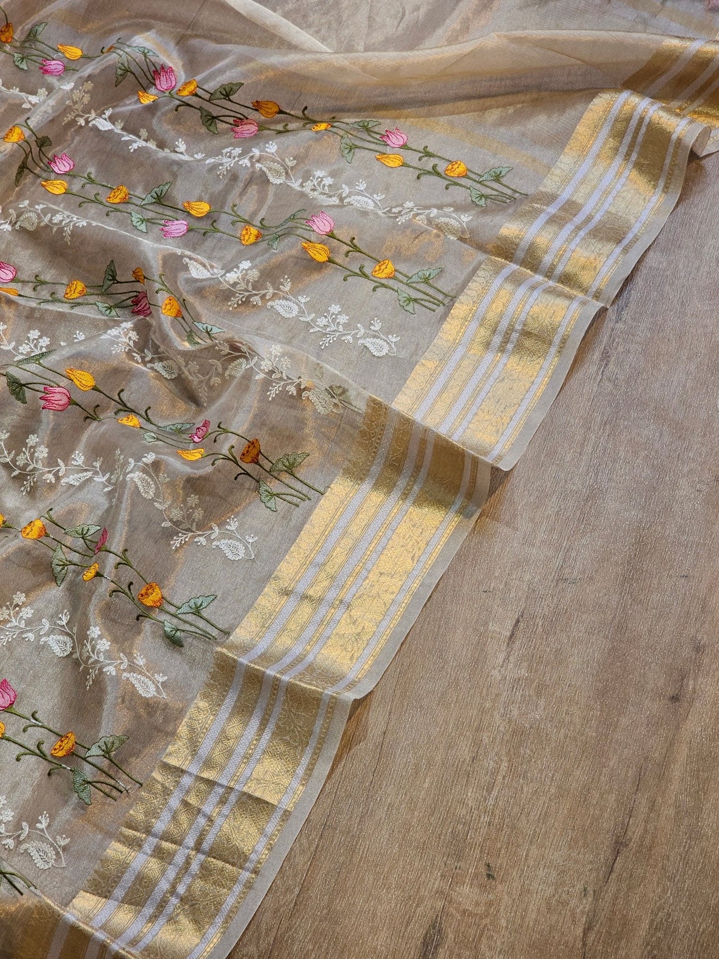 Pure Tissue Silk Pichwai Latar Embroidery Saree - blouse sleeve work detail