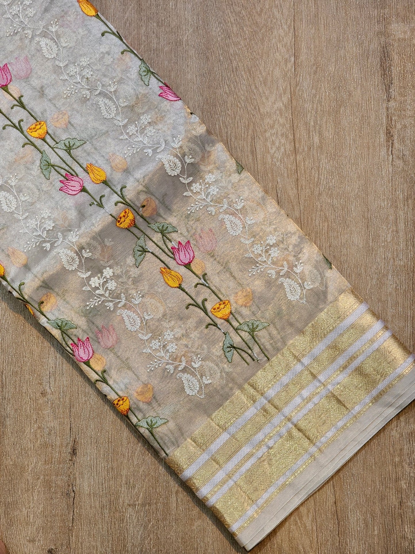 Pure Tissue Silk Pichwai Latar Embroidery Saree - front full view