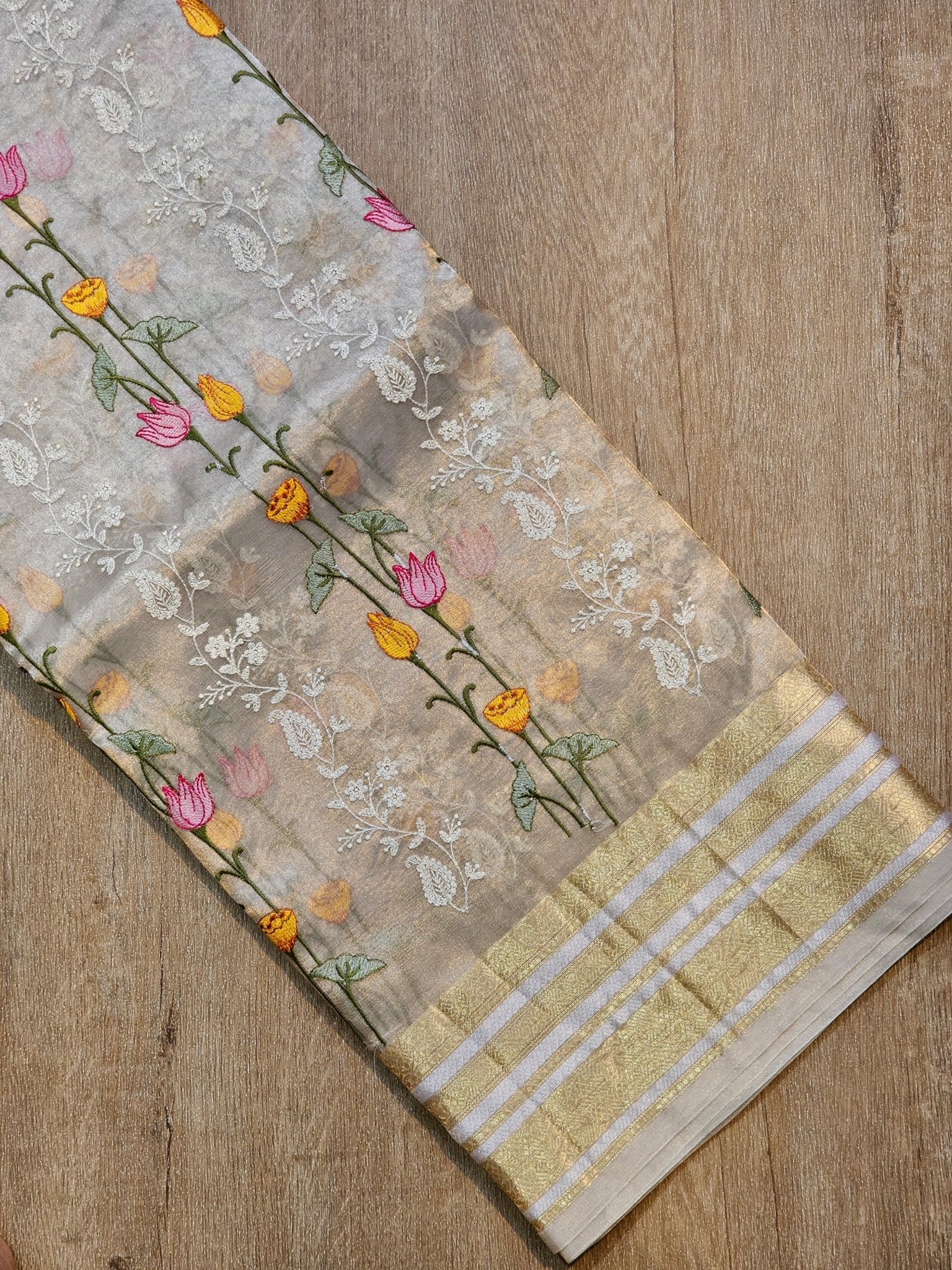 Pure Tissue Silk Pichwai Latar Embroidery Saree - front full view