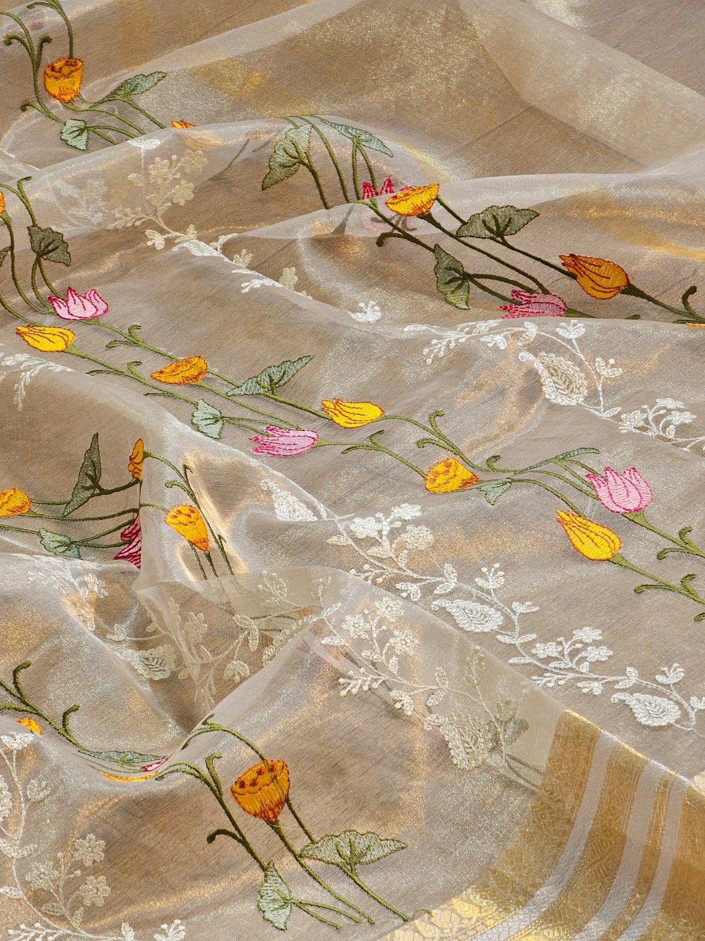 Pure Tissue Silk Pichwai Latar Embroidery Saree - special tassels detail