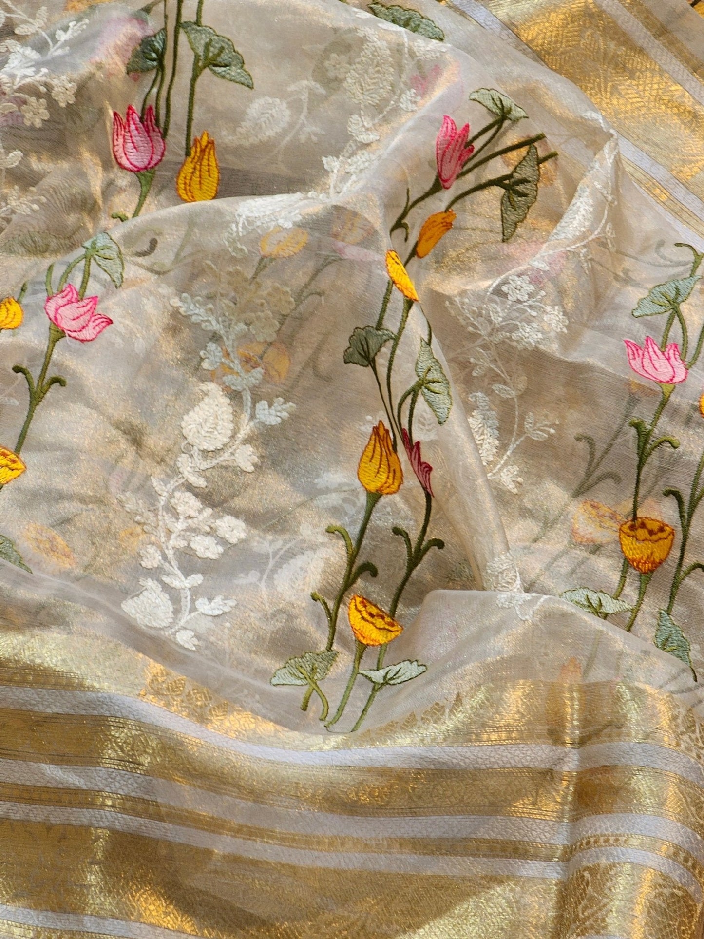Pure Tissue Silk Pichwai Latar Embroidery Saree - Custom Shade option