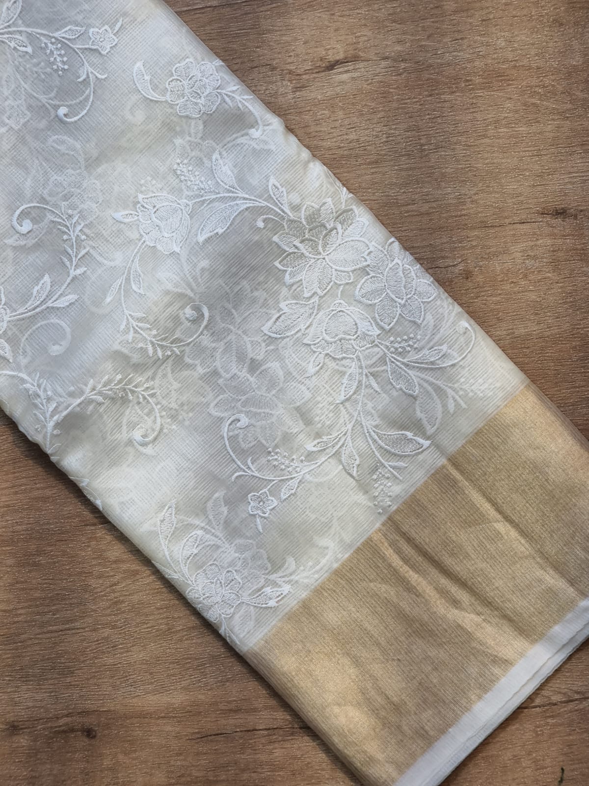 Pure Tussar Kota Silk Embroidery Chikankari Saree with Double Ghiccha pallu and special tassels - Resham Wala