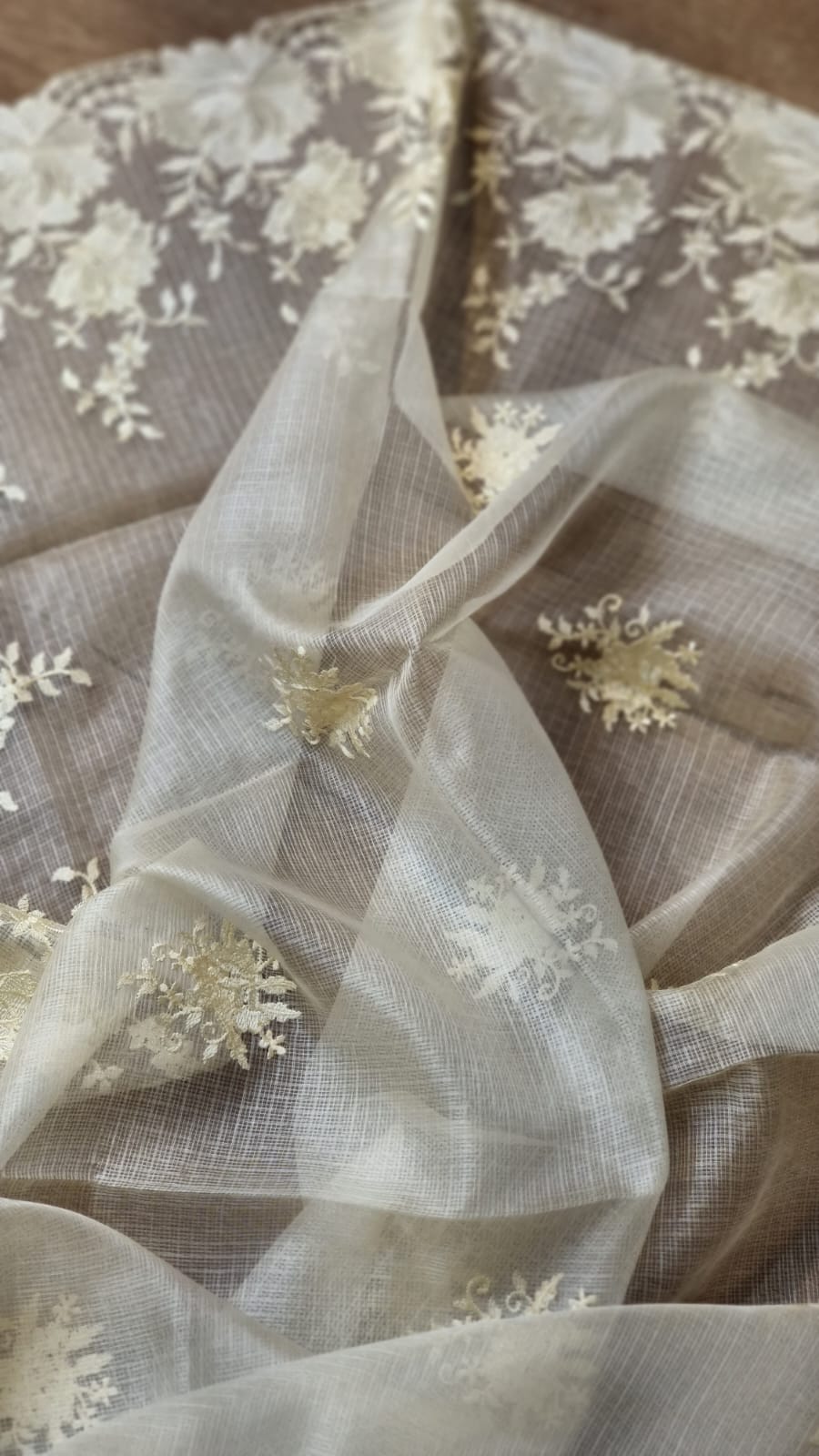 Pure Tussar Kota Silk Cutwork Scallop Saree - pallu detail view