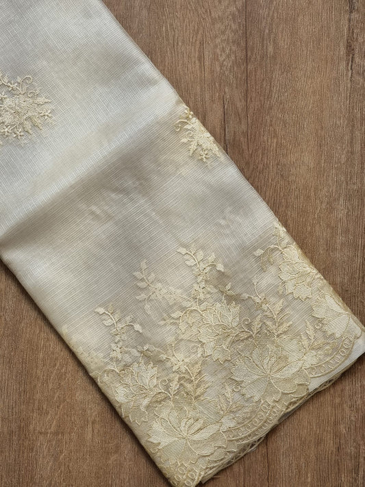 Pure Tussar Kota Silk Cutwork Scallop Saree - front full view
