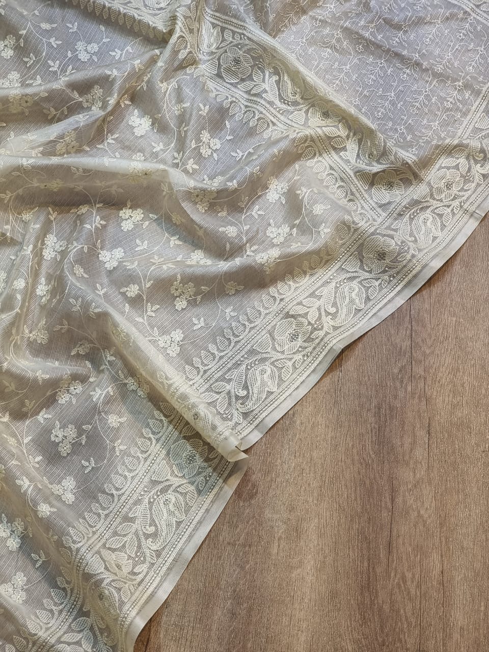 Pure Tussar Kota Silk jaal embroidery work saree with special Tassels and sleeves work in blouse - Resham Wala