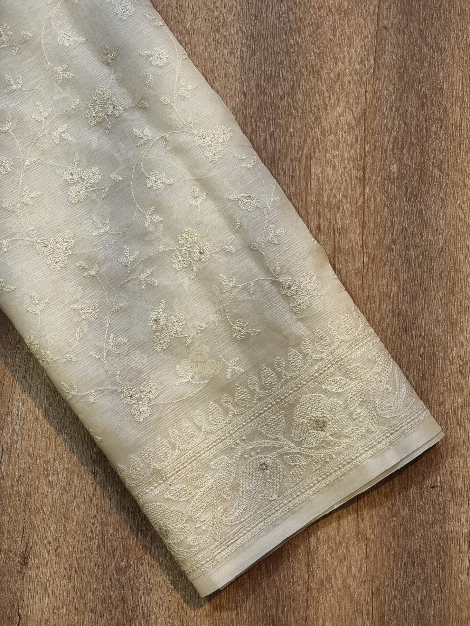 Pure Tussar Kota Silk jaal embroidery work saree with special Tassels and sleeves work in blouse - Resham Wala