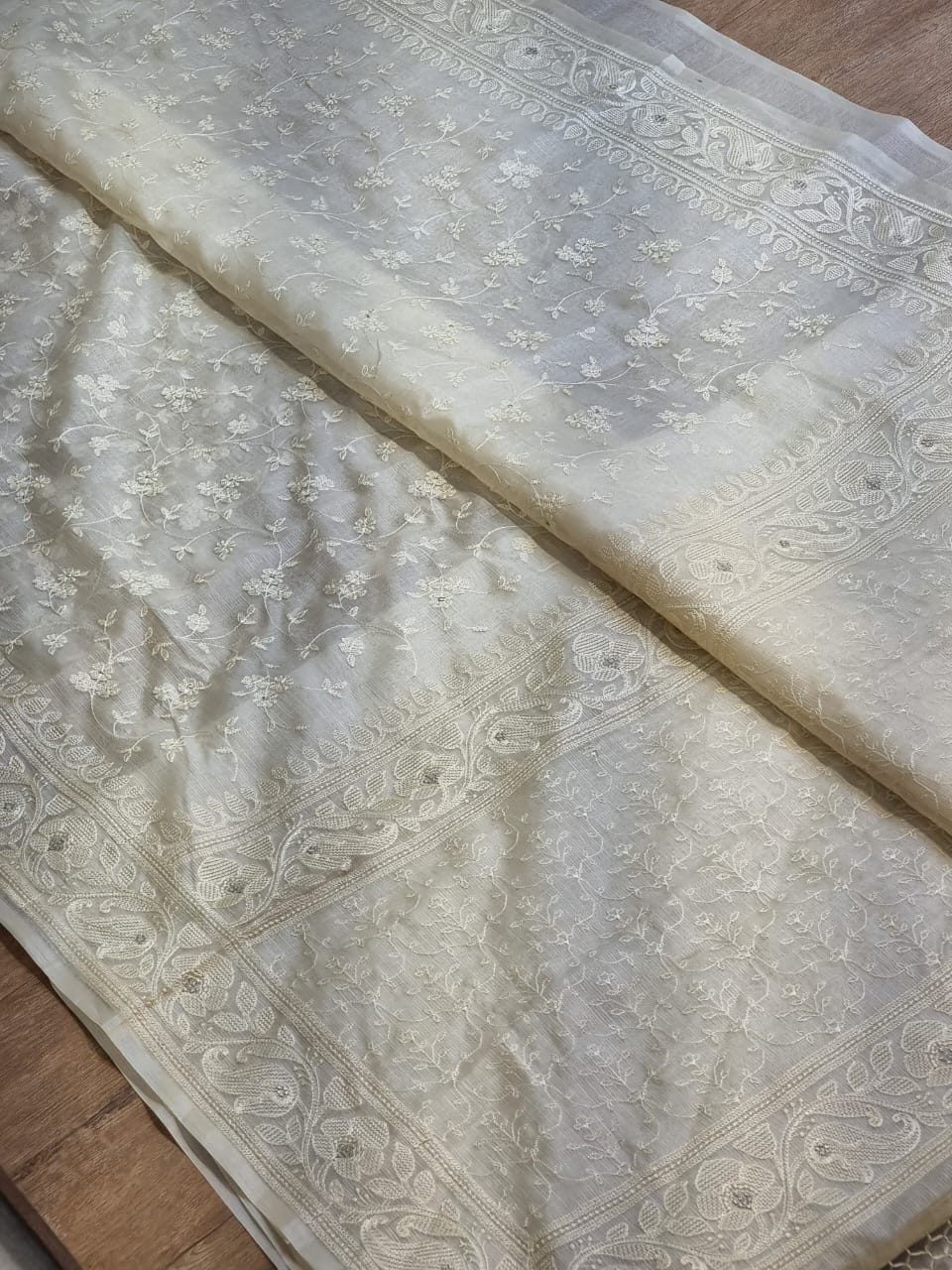 Pure Tussar Kota Silk jaal embroidery work saree with special Tassels and sleeves work in blouse - Resham Wala