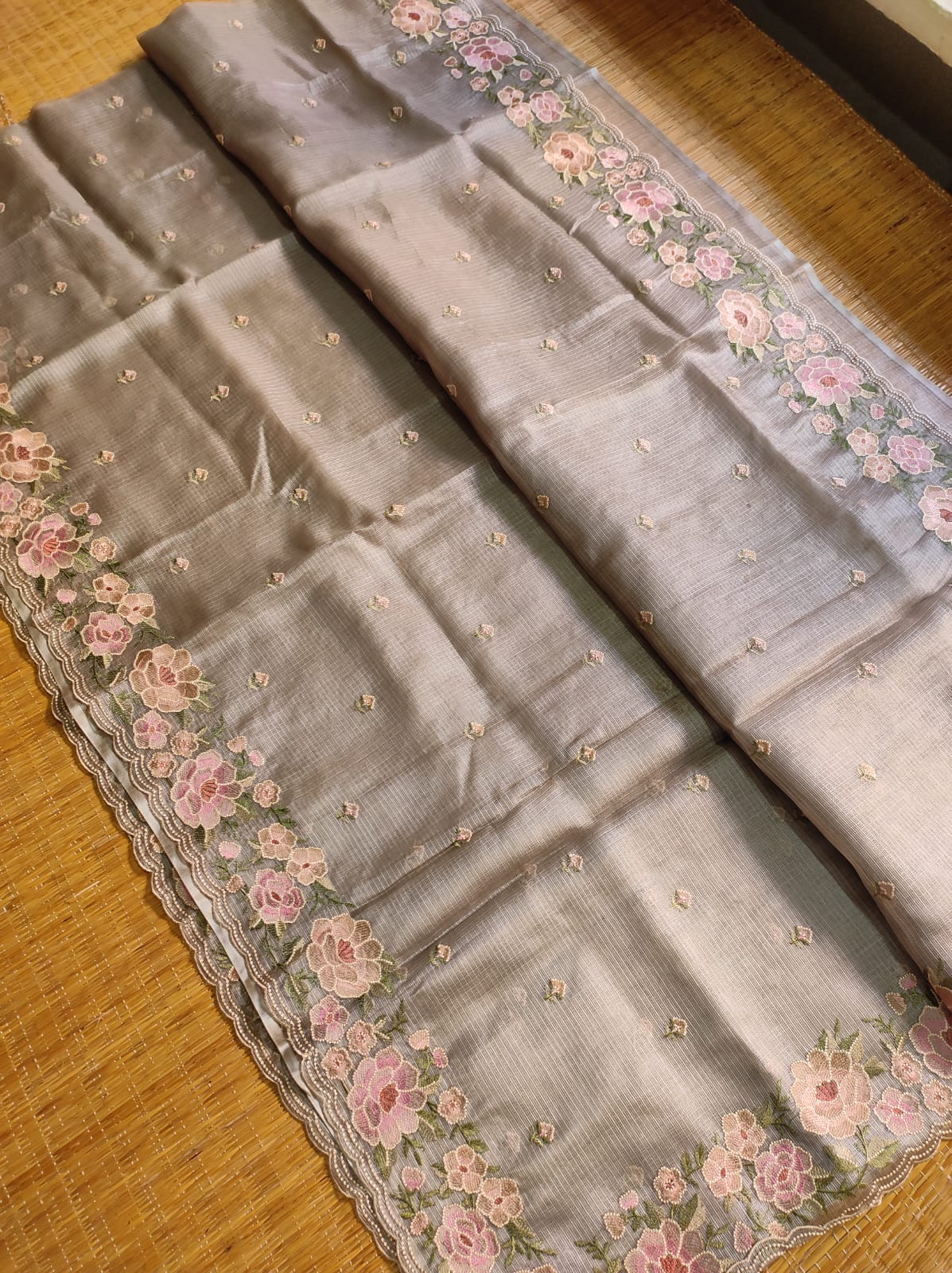 Pure Tussar Kota Silk Mina Floral Saree - Lavender shade