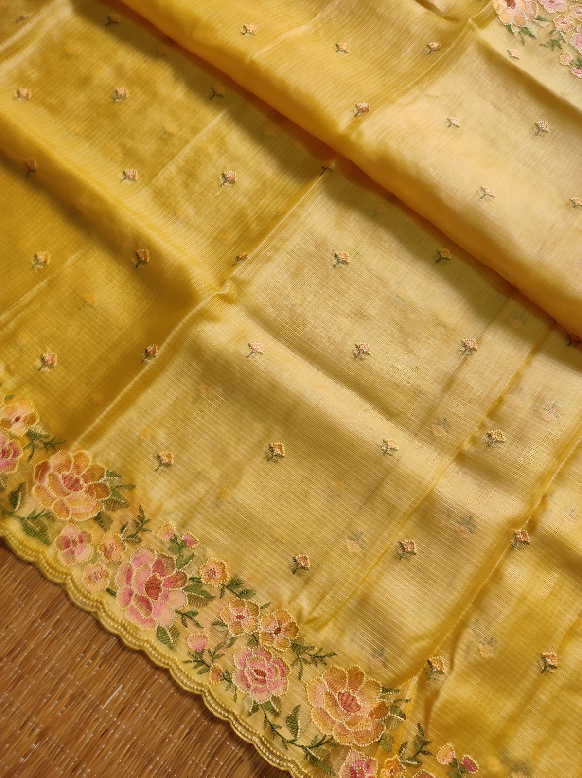 Pure Tussar Kota Silk Mina Floral Saree - Babypink shade