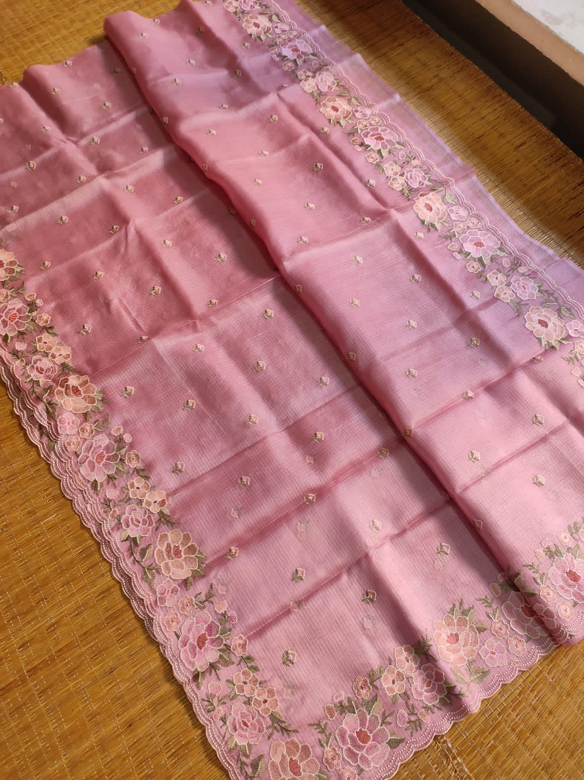 Pure Tussar Kota Silk Mina Floral Saree - mina floral embroidery detail