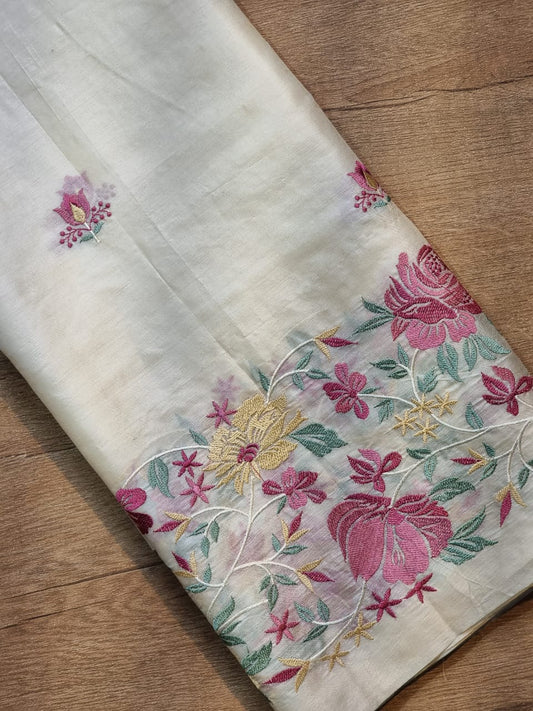Pure Tussar Silk Border Embroidery Saree - border embroidery close-up