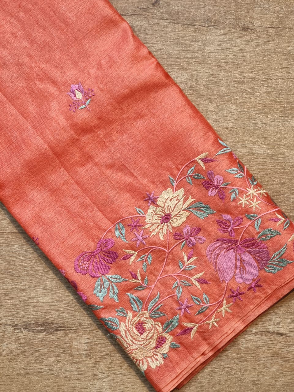 Pure Tussar Silk Border Embroidery Saree - Yellow shade