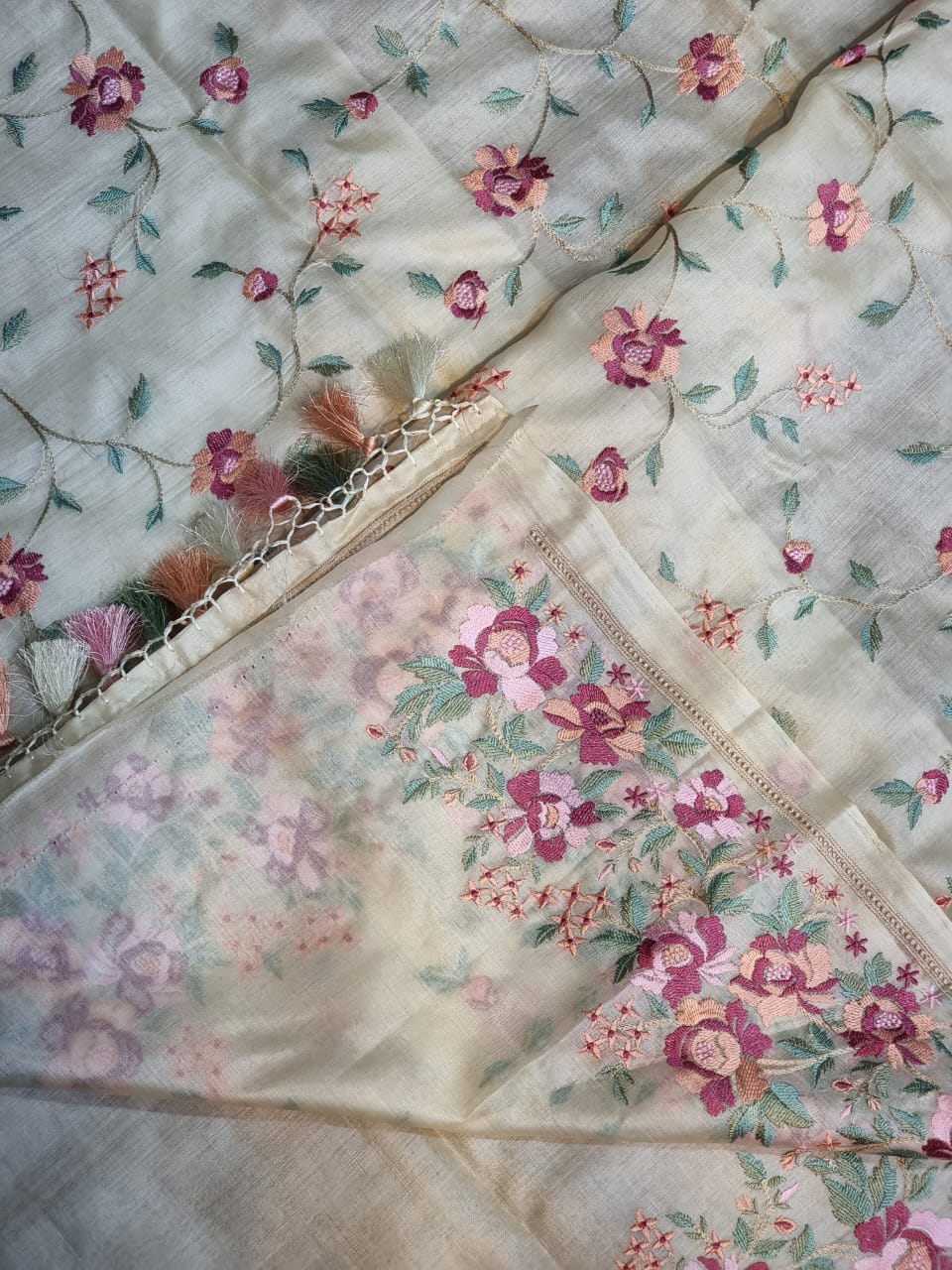 Pure Tussar Silk Floral Jaal Saree - styled full look