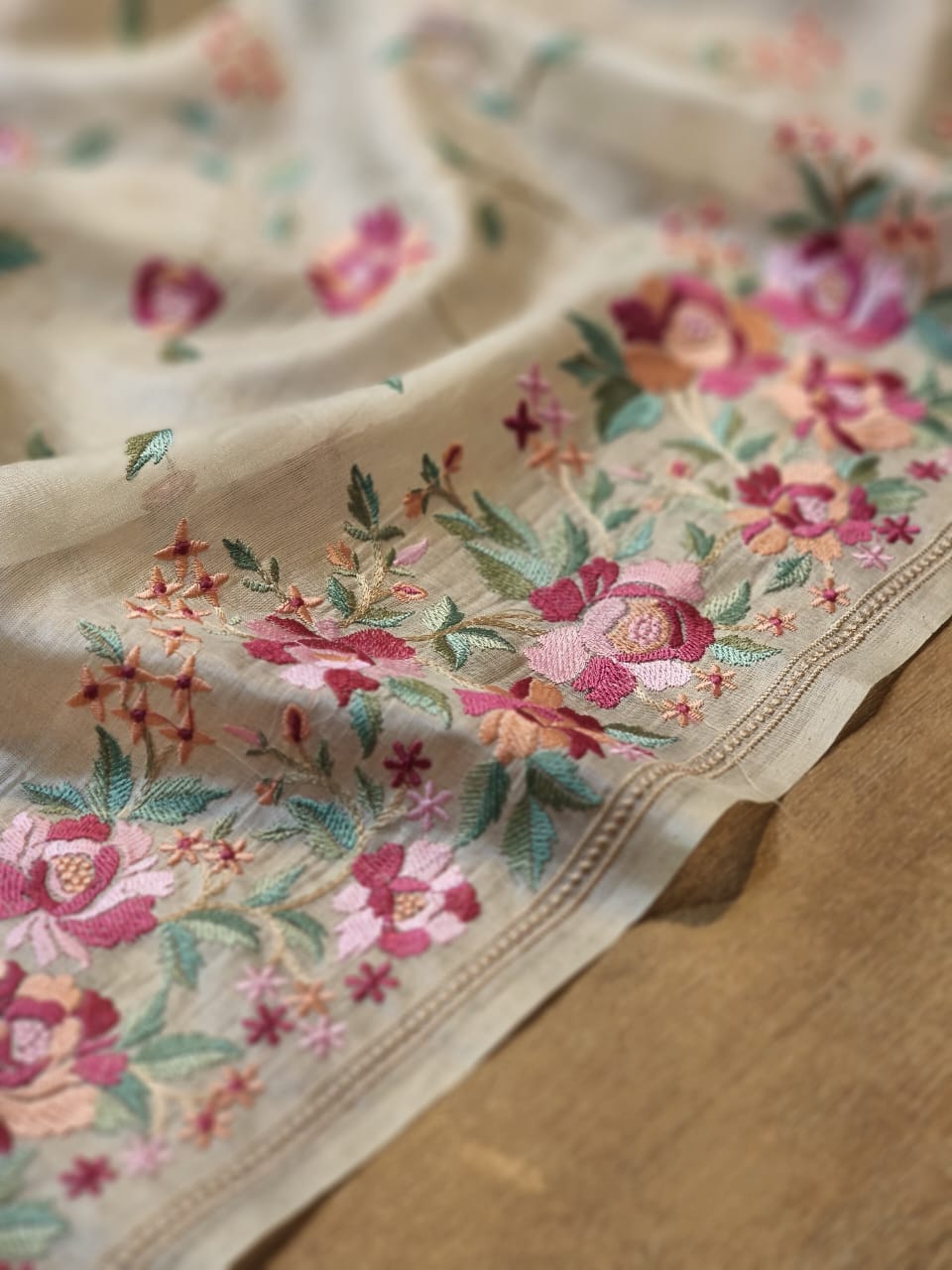 Pure Tussar Silk Floral Jaal Saree - special tassels detail