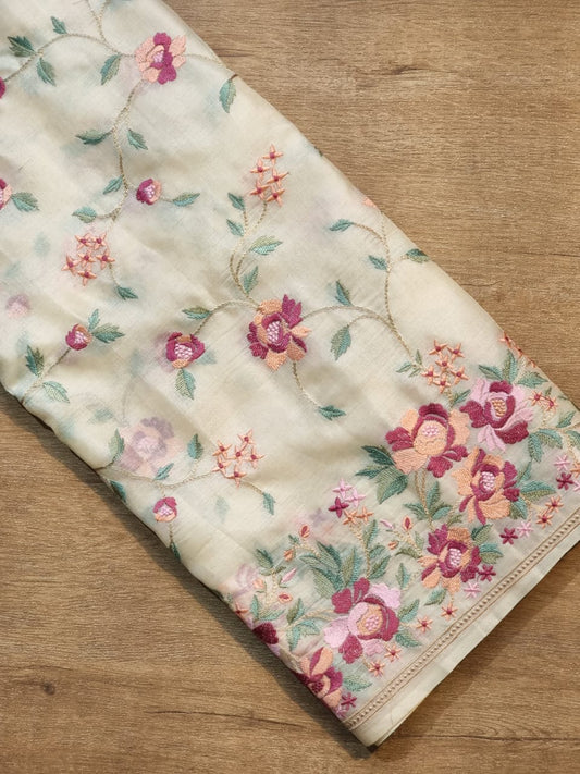 Pure Tussar Silk Floral Jaal Saree - front full view
