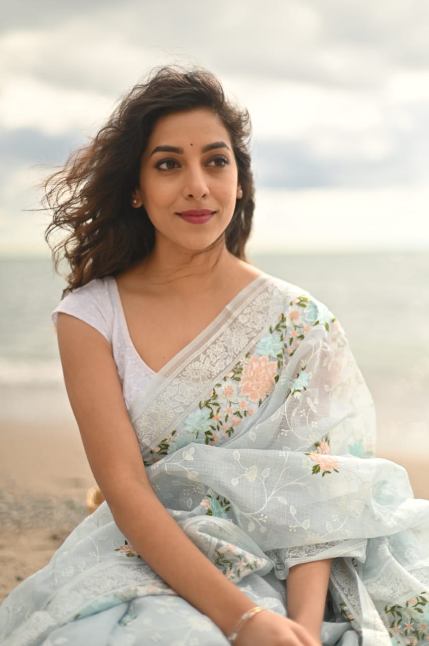 Pure Tusser Kota Embroidery Paithni Border Chikankari Jaal Saree with plain blouse and special tassels - Resham Wala