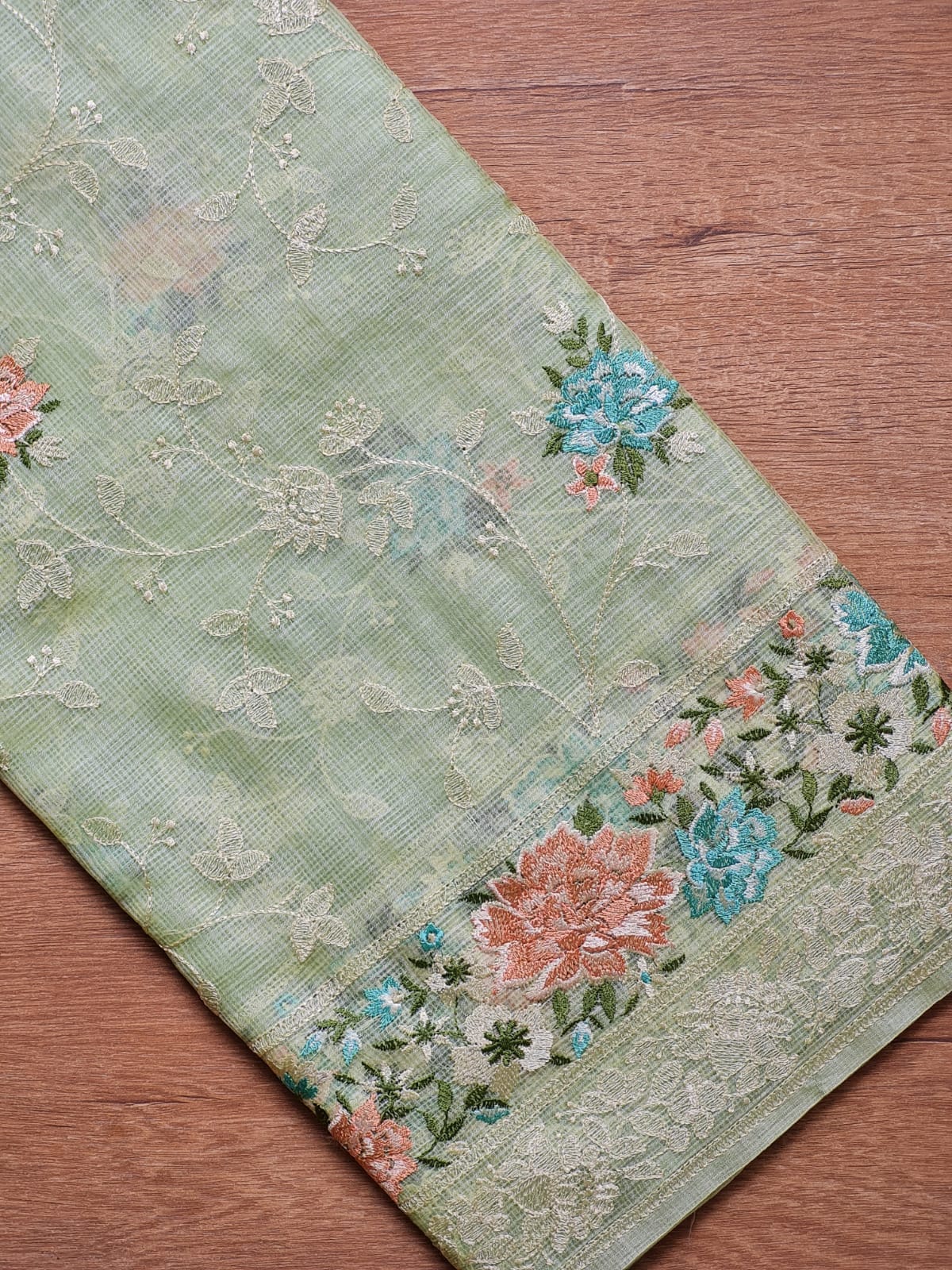 Pure Tusser Kota Embroidery Paithni Border Chikankari Jaal Saree with plain blouse and special tassels - Resham Wala