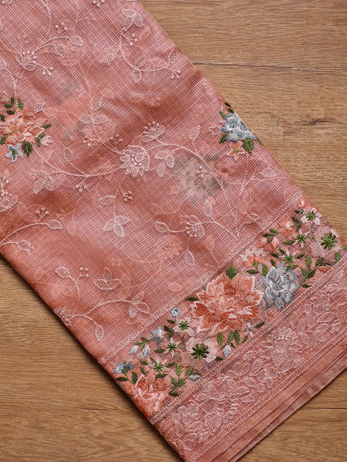 Pure Tusser Kota Embroidery Paithni Border Chikankari Jaal Saree with plain blouse and special tassels - Resham Wala