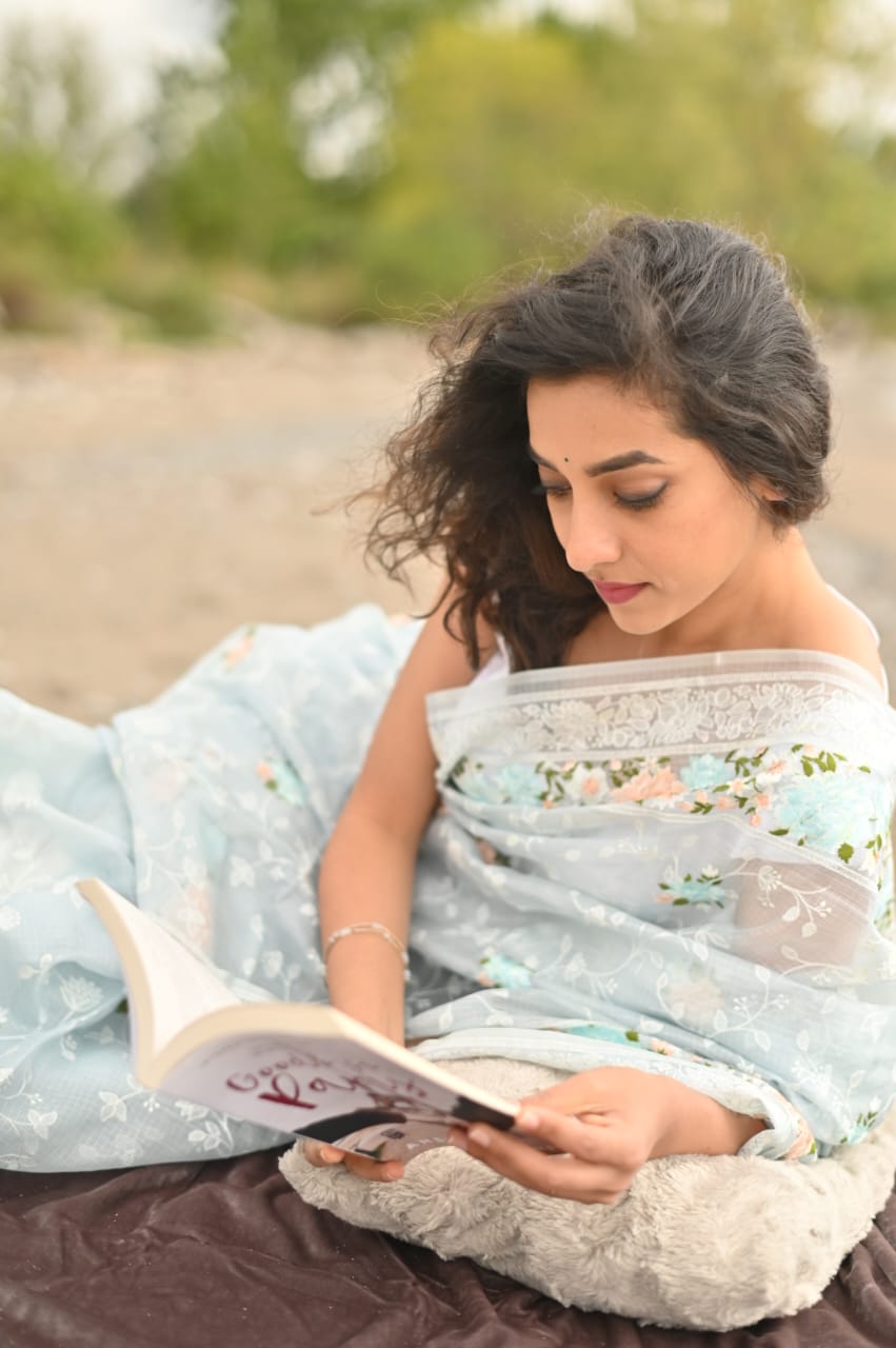 Pure Tusser Kota Embroidery Paithni Border Chikankari Jaal Saree with plain blouse and special tassels - Resham Wala