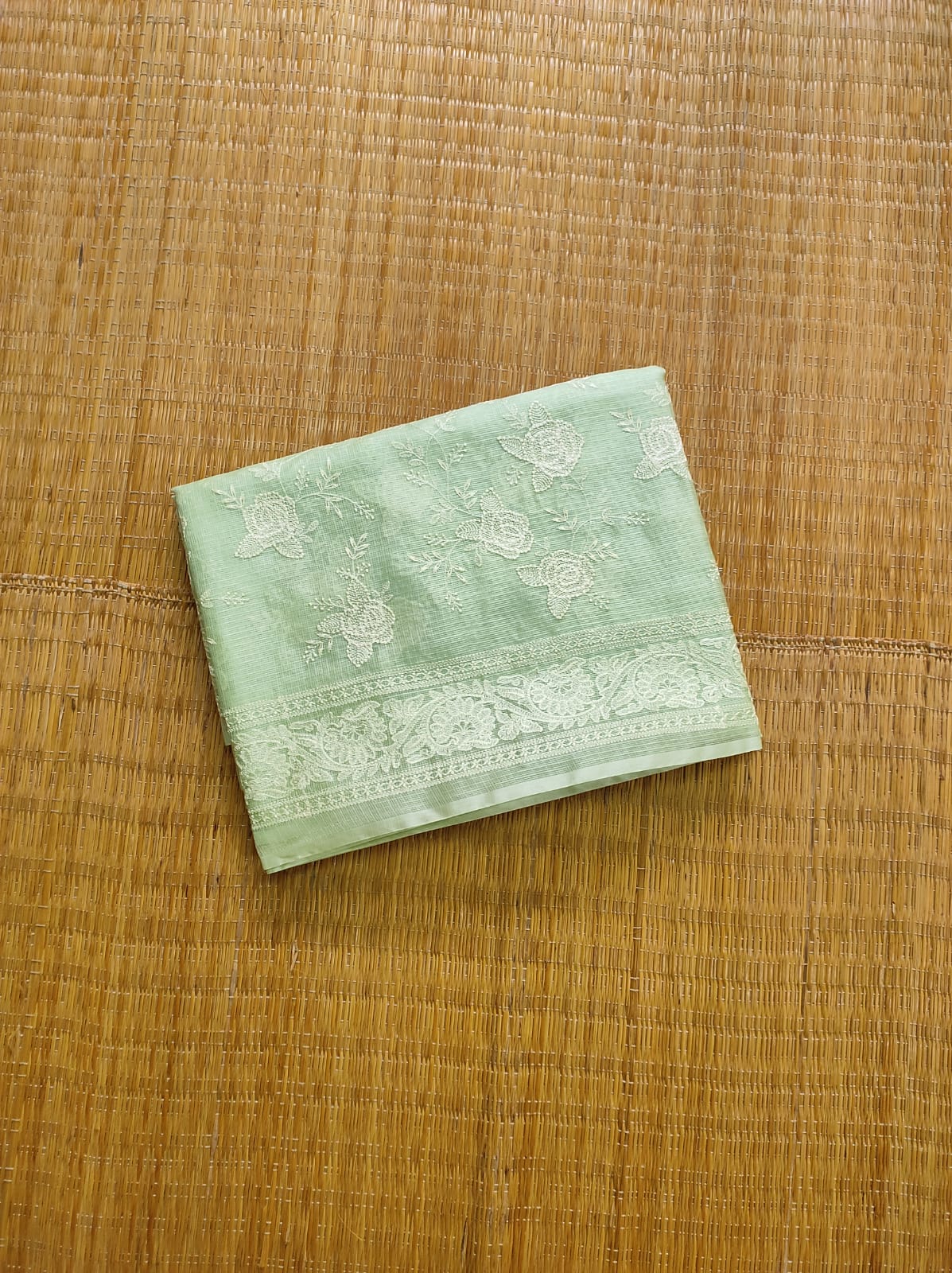 Pure Tusser Kota Silk Saree with Chikankari Embroidery Work - Resham Wala